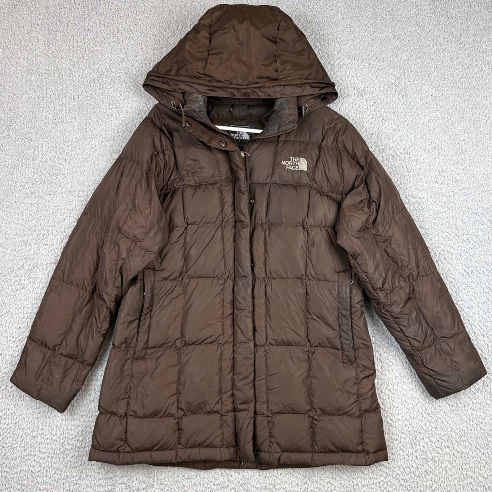 North Face Puffer Jacket Womens Medium Brown 600 Down Hooded Parka Coat